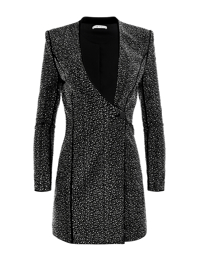 GUENDA EMBELLISHED CURVED NECKLINE BLAZER DRESS - BLACK/GUNMETAL image 5 - Alice And Olivia