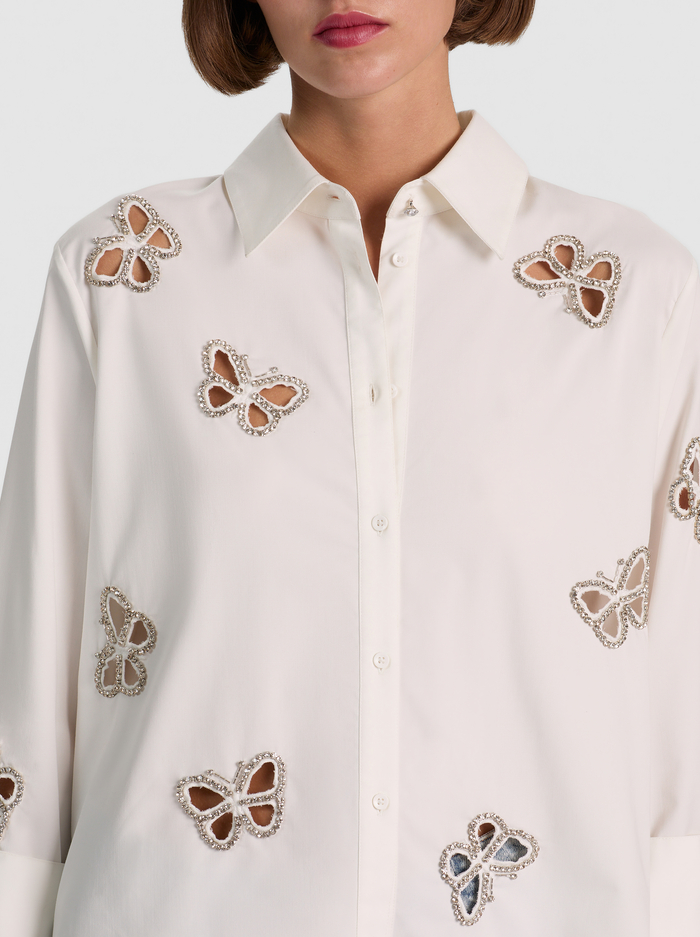 FINELY EMBELLISHED CUTOUT BUTTON DOWN - OFF WHITE/SILVER CRYSTAL image 3 - ALICE + OLIVIA