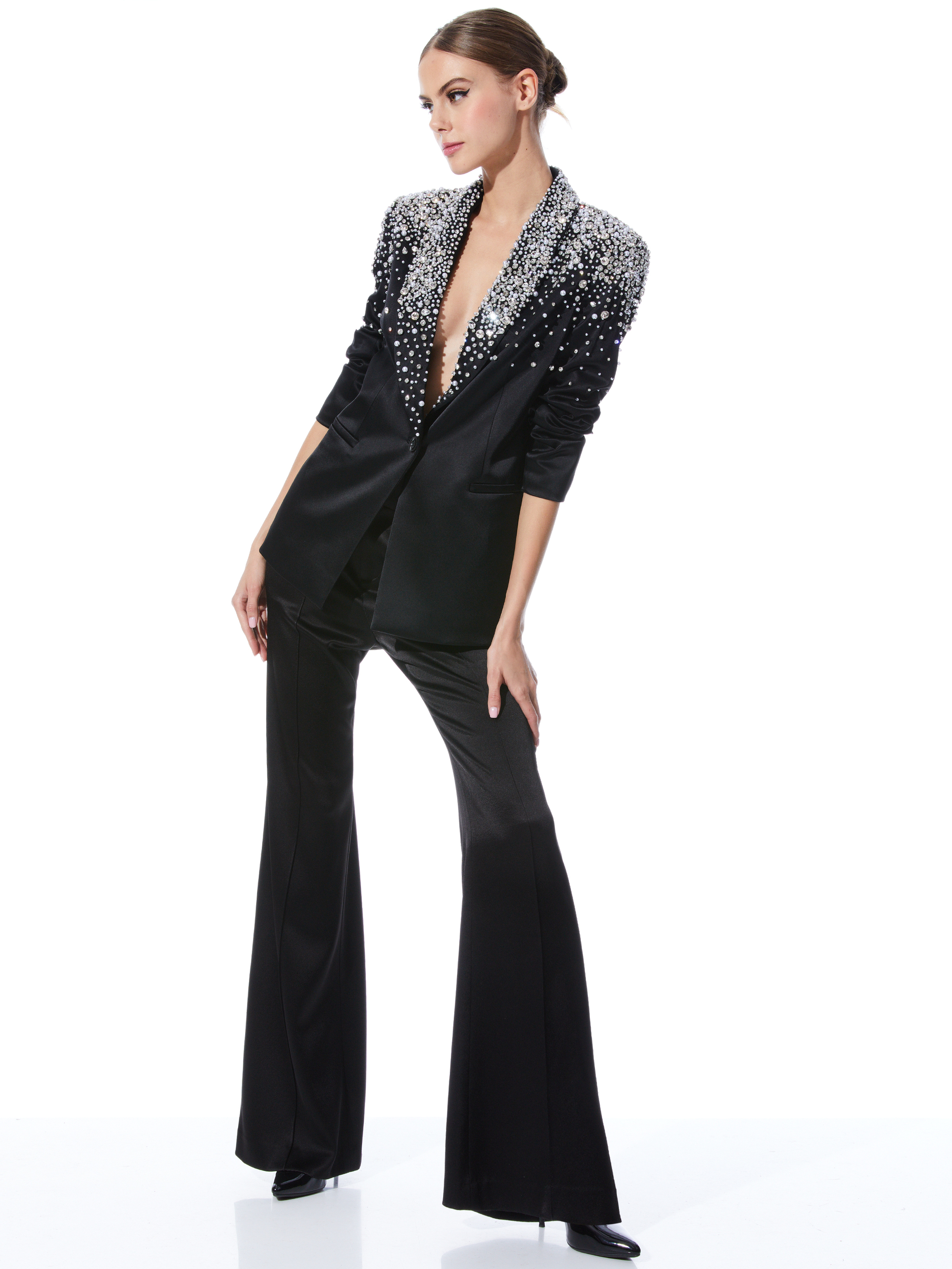 Ivan Crystal Embellished Blazer In Black | Alice + Olivia