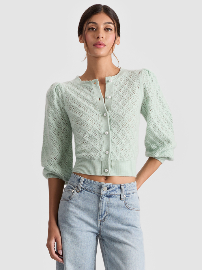 DORIS POINTELLE CARDIGAN - GREEN TEA - Alice And Olivia