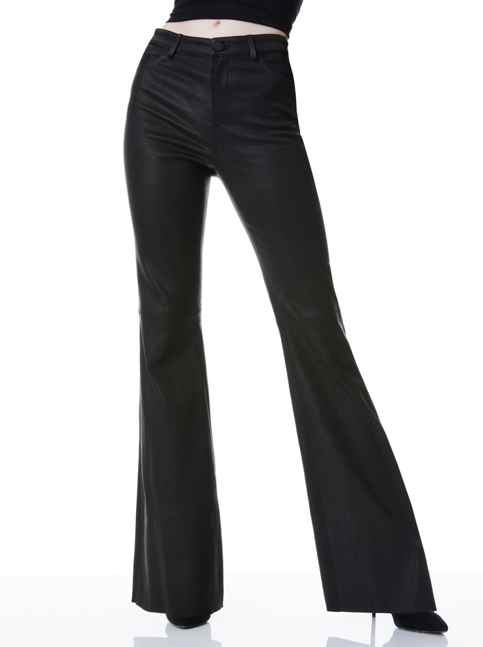 Brent High Waisted Leather Bell Pant In Black