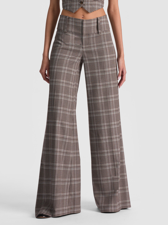 BLACK/OFF WHITE/DARK CHOCOLATE-OLIVIA PLAID WIDE LEG PANT