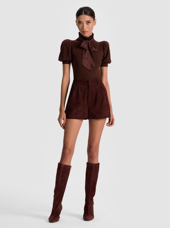 DARK CHOCOLATE-CHASE PUFF SLEEVE SWEATER