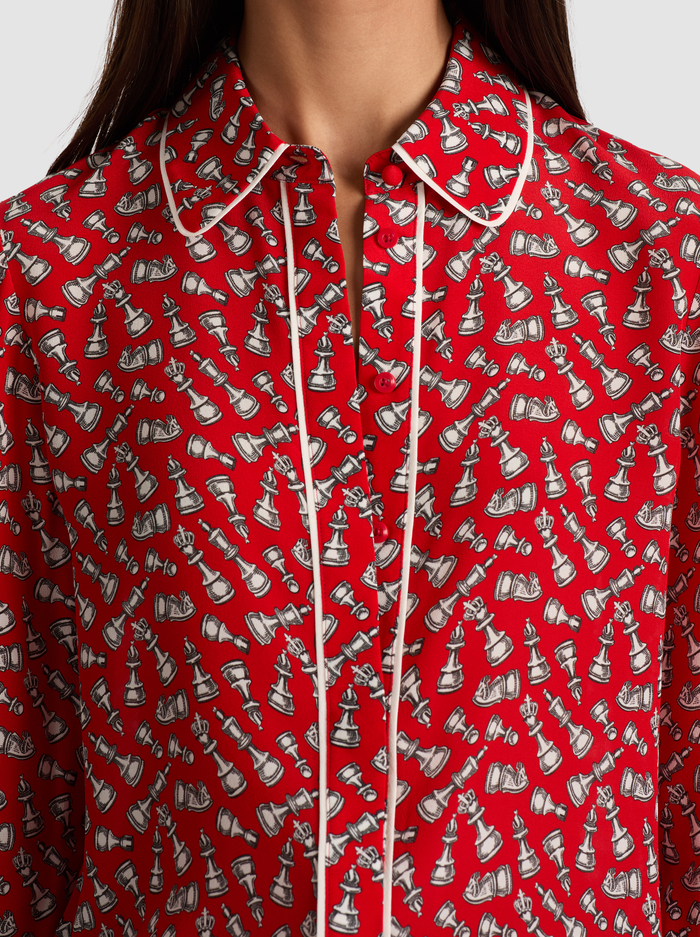 WILLA SILK BLOUSE WITH PIPING - QUEENING image 3 - Alice And Olivia