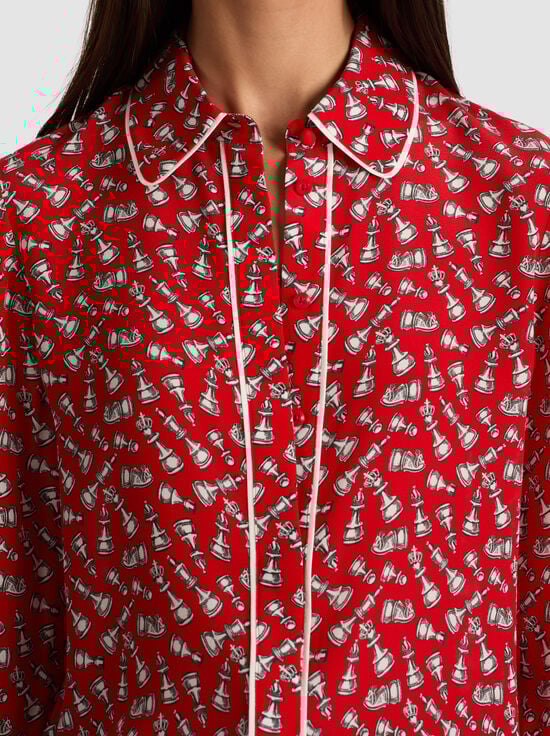 QUEENING-WILLA SILK BLOUSE WITH PIPING