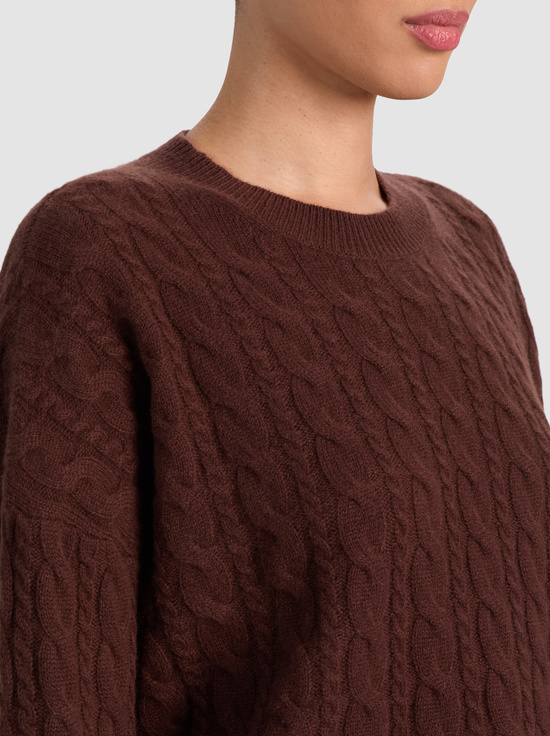 DARK CHOCOLATE-CECILIE CASHMERE CABLEKNIT PULLOVER