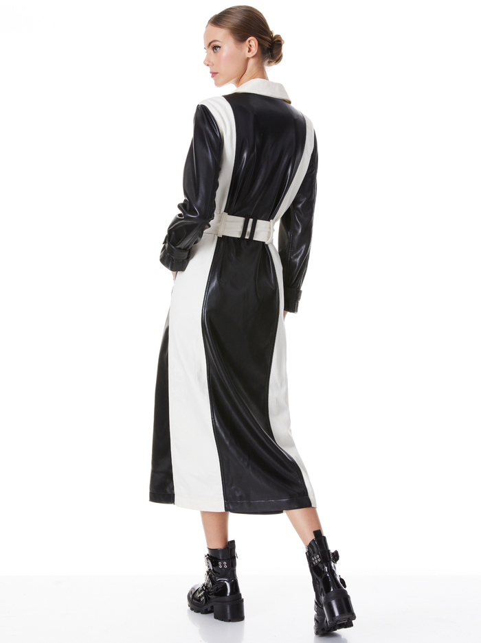 DAREN VEGAN LEATHER COMBINATION MAXI COAT - BLACK/ECRU image 1 - Alice And Olivia