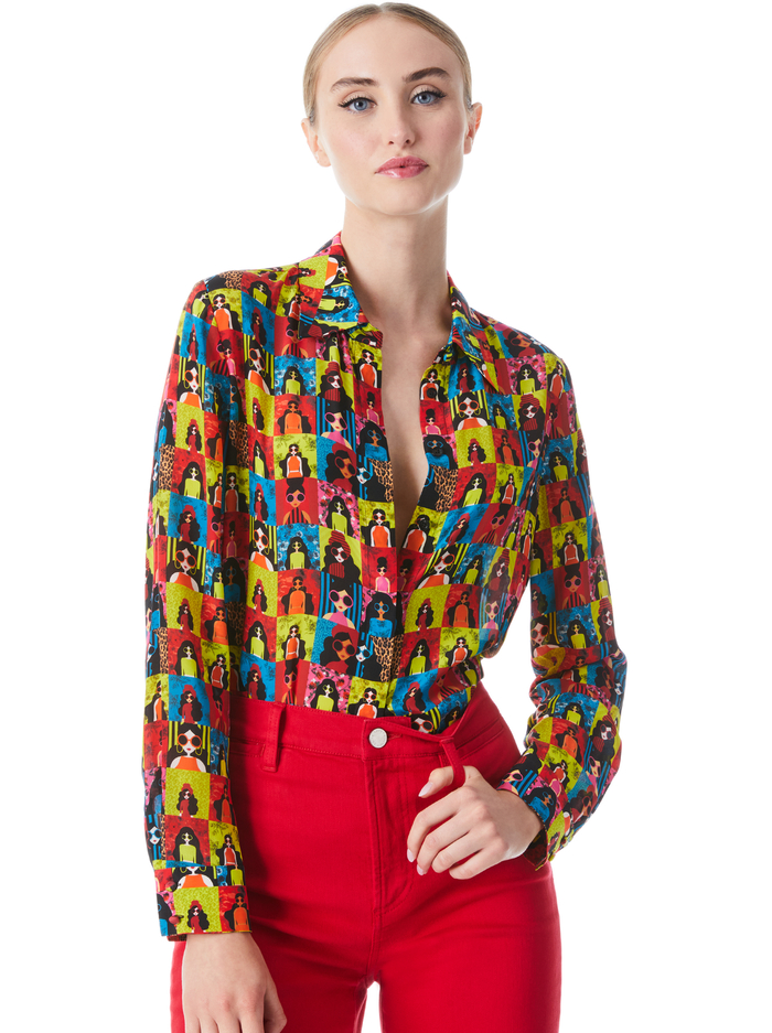 WILLA SILK BLOUSE - STACE OF THE WORLD - Alice And Olivia