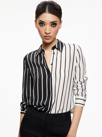 VERTICAL PALAZZO STRIPE BLACK-WILLA PLACKET TOP