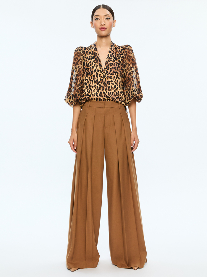 ILAN BUTTON FRONT BLOUSE - SPOTTED LEOPARD DARK TAN image 1 - Alice And Olivia