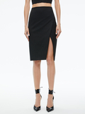 SIOBHAN FRONT WRAP MIDI SKIRT - BLACK PINSTRIPE