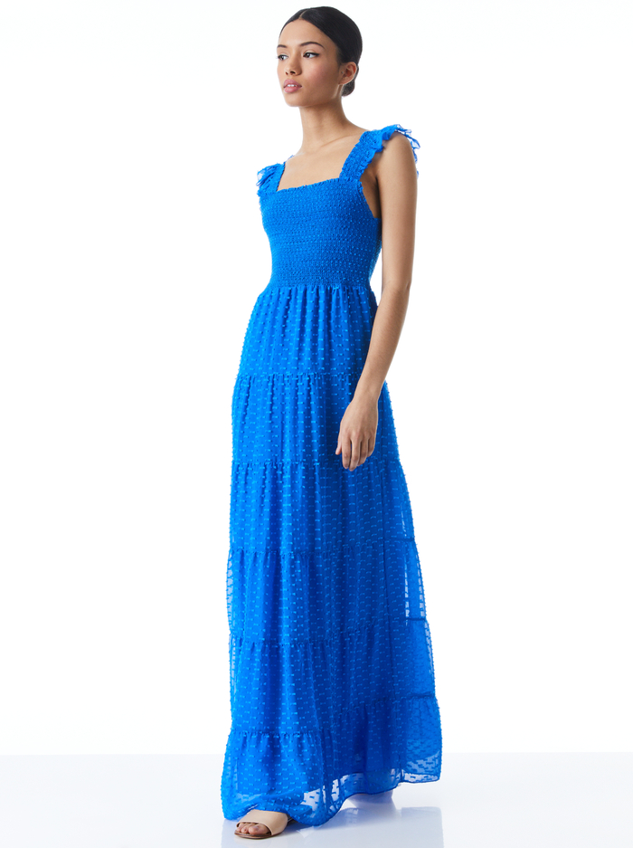 KIZZIE SMOCKED FLUTTER SLEEVE MAXI DRESS - PALACE BLUE image 4 - ALICE + OLIVIA