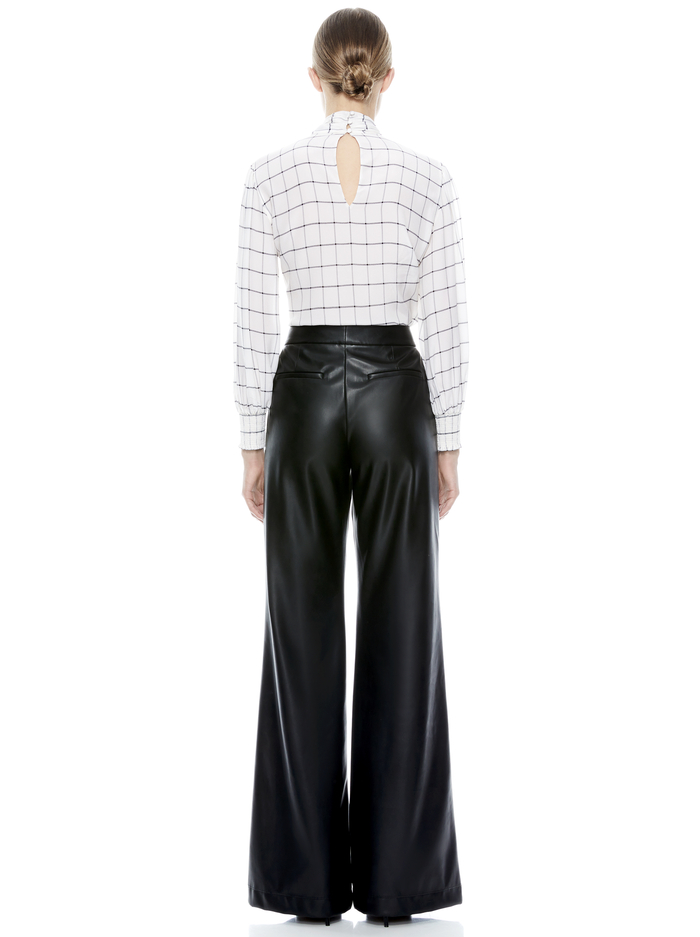MALLIE TIE NECK BLOUSE - STARDUST WINDOWPANE OFF WHITE image 2 - ALICE + OLIVIA