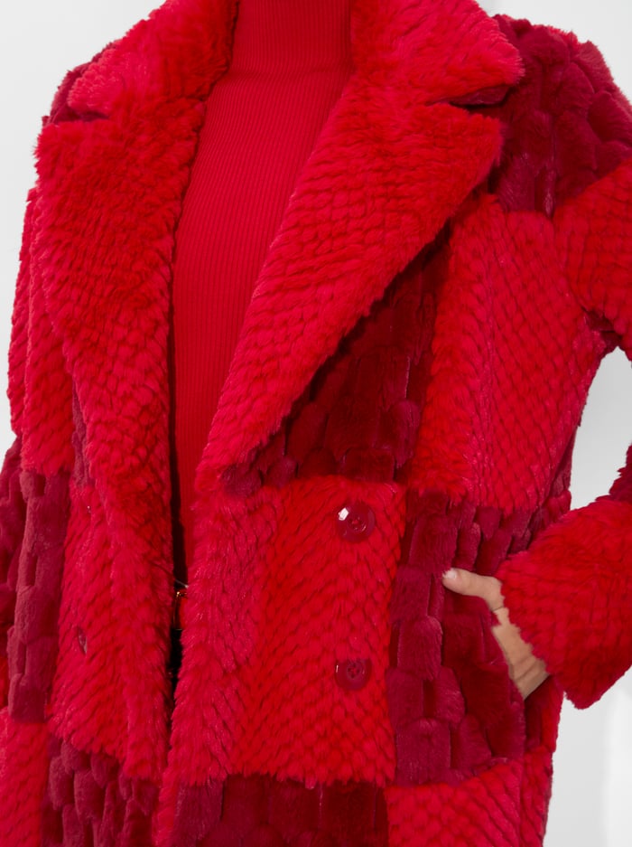 MOORE FAUX FUR PEACOAT - BRIGHT RUBY/GARNET image 4 - Alice And Olivia
