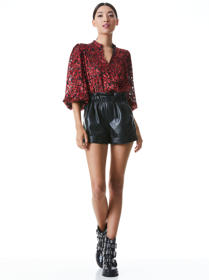 SERENA MANDARIN COLLAR BLOUSE - UPSTATE SCROLL DEEP RUBY image 2 - Alice And Olivia