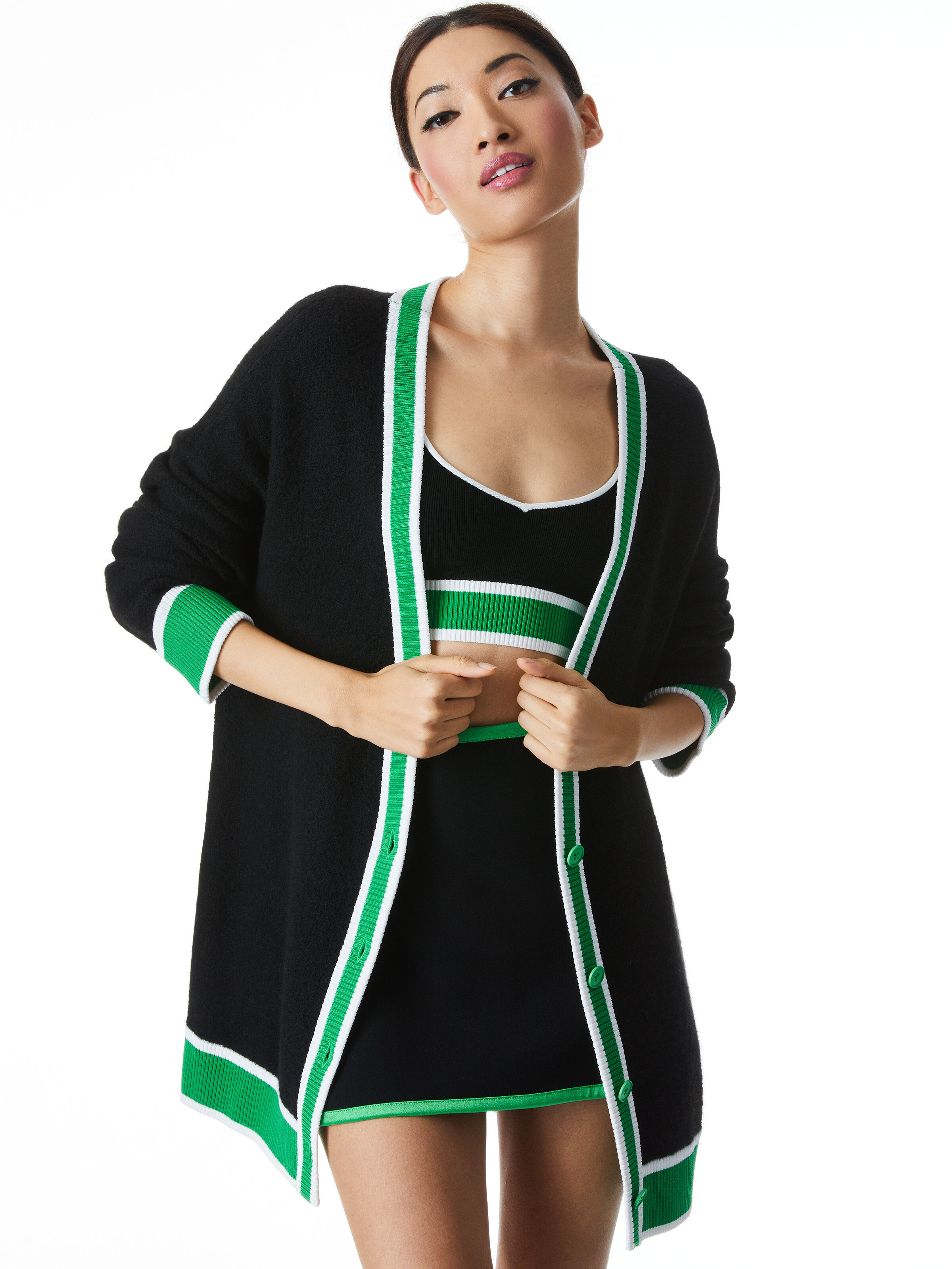 Barry Oversized V-neck Cardigan In Black/garden Green | Alice + Olivia