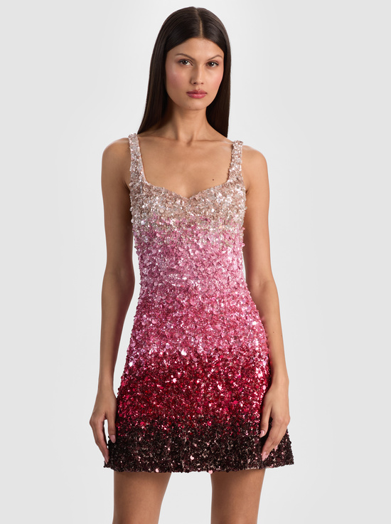 ASCENDENT OMBRE DEEP PINK-EVE EMBELLISHED MINI DRESS