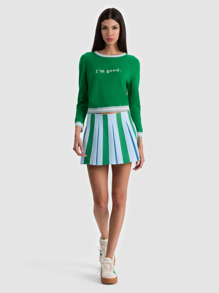 EMILIE MINI SKIRT - HRLOM STRIPE CROLNA BLU/GRN AP image 1 - ALICE + OLIVIA