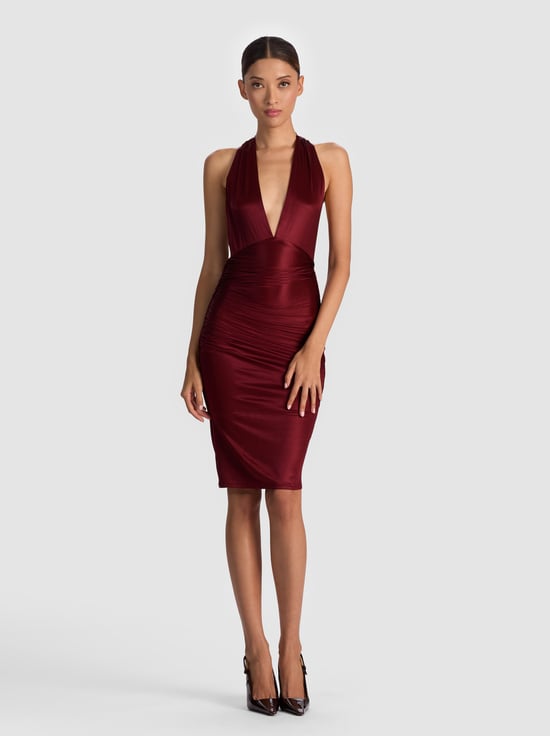 OXBLOOD-ROMY DRAPED MIDI DRESS