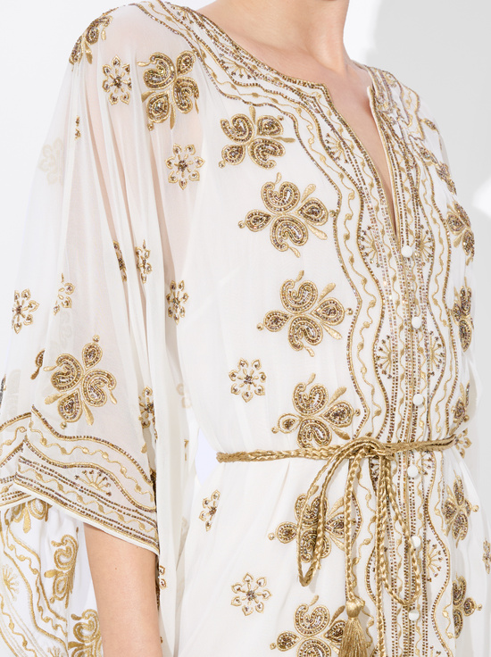 OFF WHITE/PALE GOLD-MARVA EMBELLISHED MINI KAFTAN