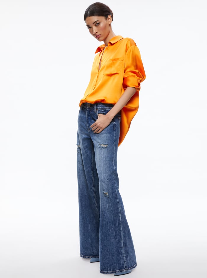 FINELY OVERSIZED BUTTON DOWN SHIRT - TANGERINE image 4 - Alice And Olivia