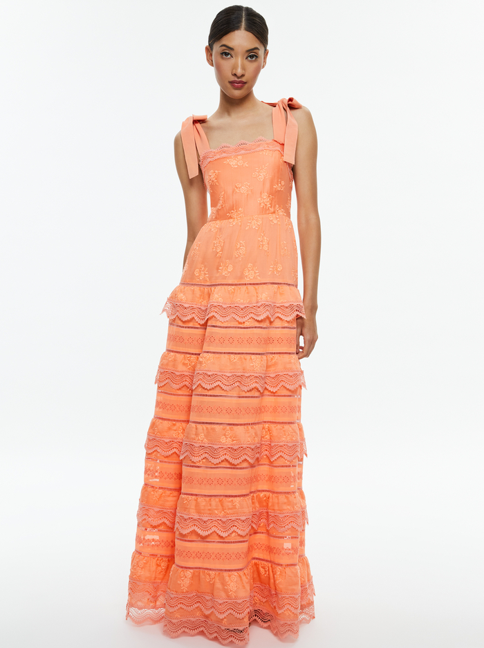 VEGA SLEEVELESS TIERED MAXI DRESS - CORAL image 4 - Alice And Olivia