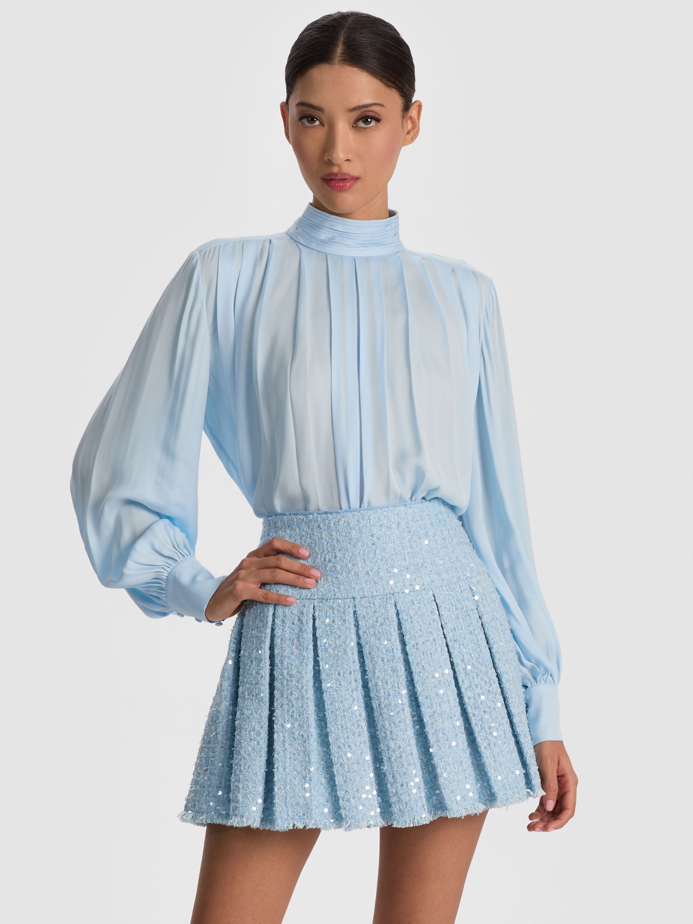 CHLOE TWEED JACKET in CAROLINA BLUE | ALICE + OLIVIA