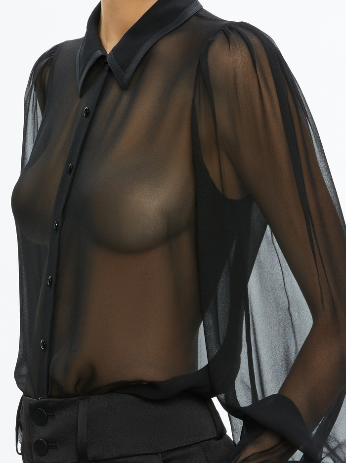 ROANNE SHEER BLOUSE - BLACK image 3 - Alice And Olivia