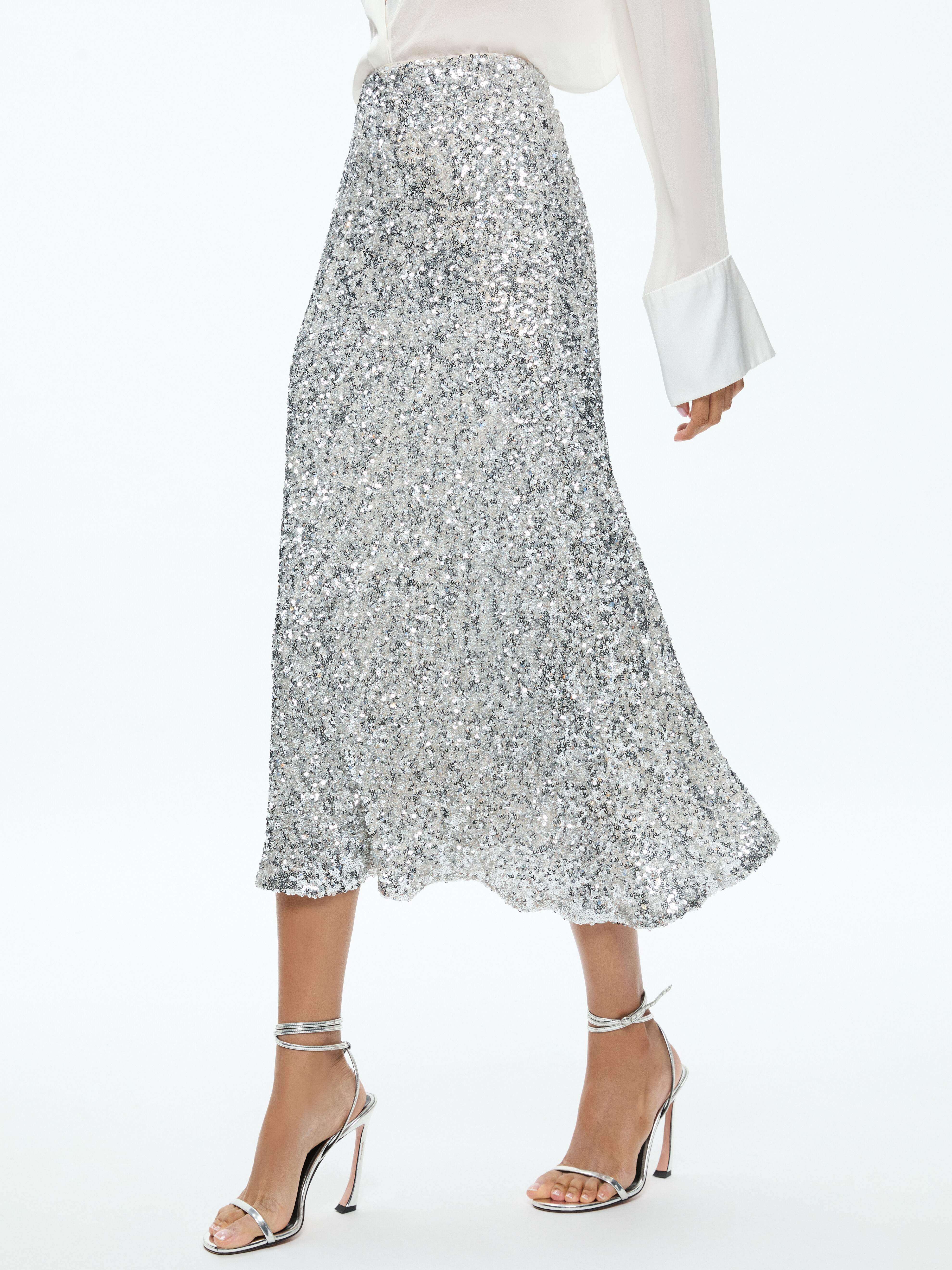 Maeve Sequin Kick Flare Slip Skirt In Champagne silver Alice Olivia