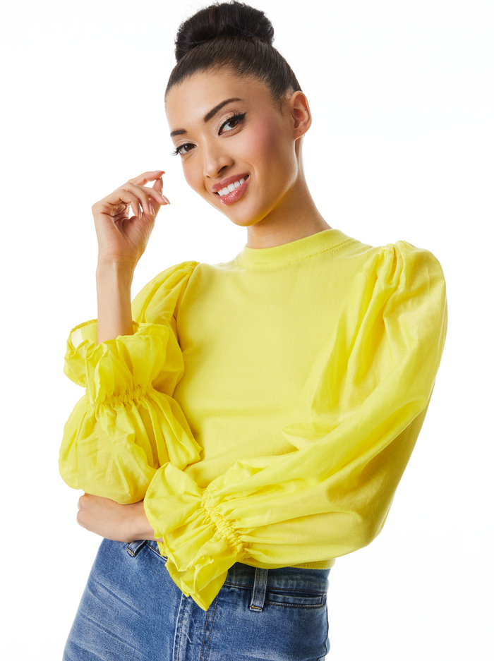 KIRIE COMBO SLEEVE PULLOVER - SUNFLOWER COMBO - Alice And Olivia