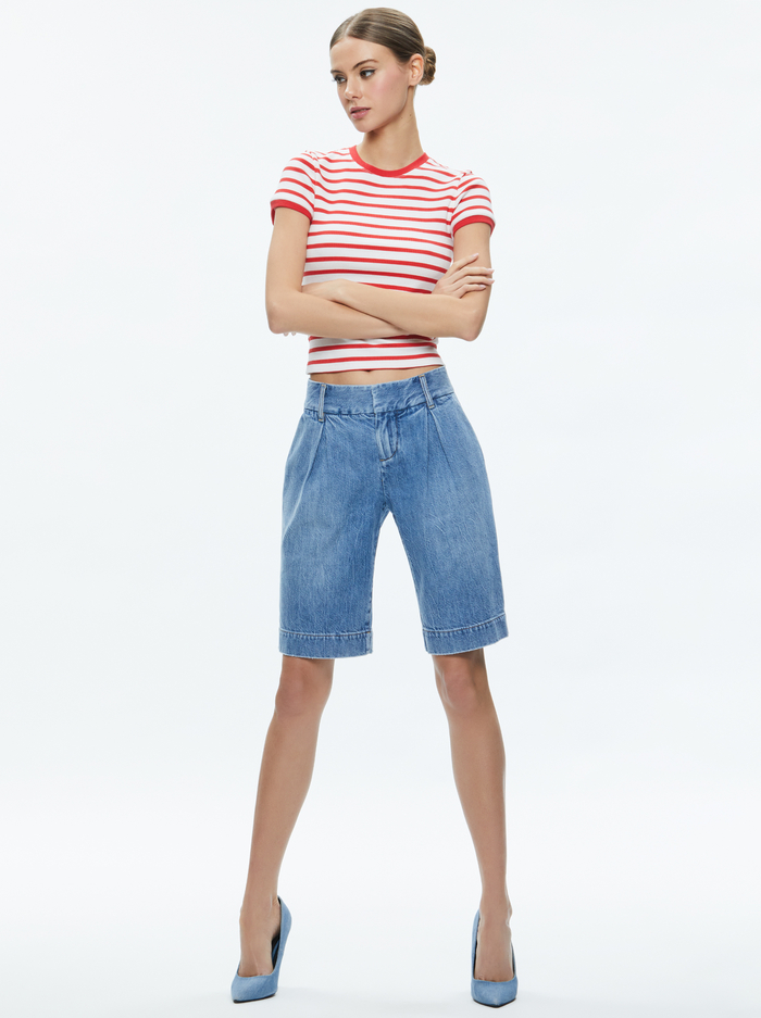 TESS BABY TEE - OFF WHITE/BRIGHT RUBY STRIPE image 4 - Alice And Olivia