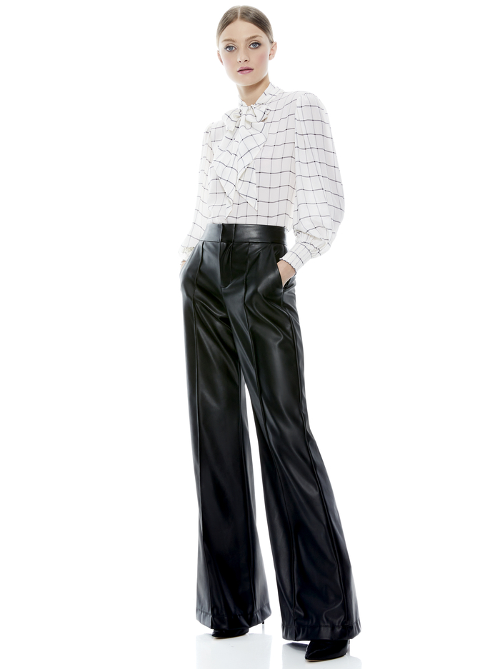 MALLIE TIE NECK BLOUSE - STARDUST WINDOWPANE OFF WHITE image 5 - ALICE + OLIVIA