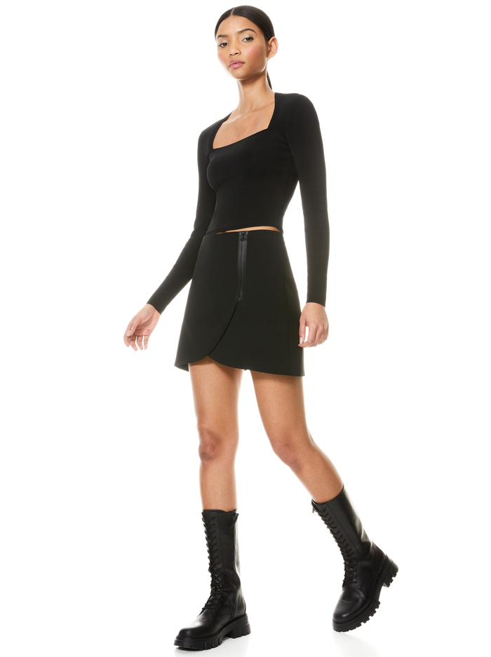 LENNON SIDE ZIP MINI SKIRT - BLACK image 6 - Alice And Olivia