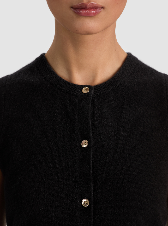 LOLY BUTTON FRONT CASHMERE VEST - BLACK image 3 - ALICE + OLIVIA
