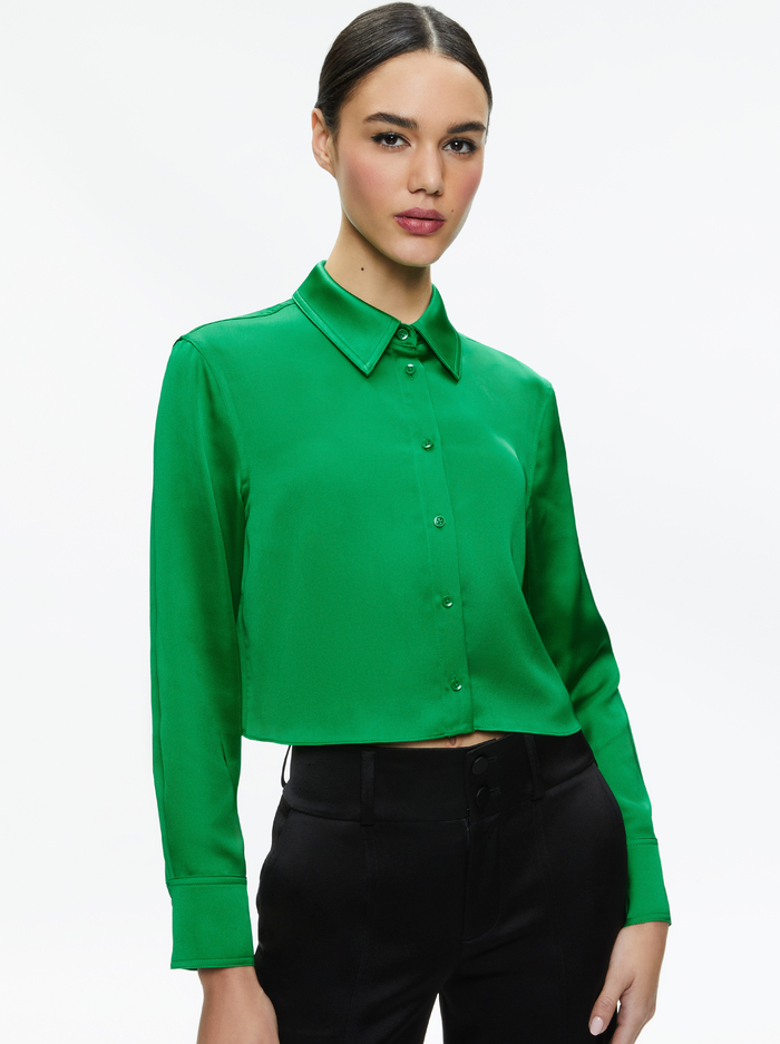 LEON CROPPED BUTTON DOWN - LIGHT EMERALD - Alice And Olivia