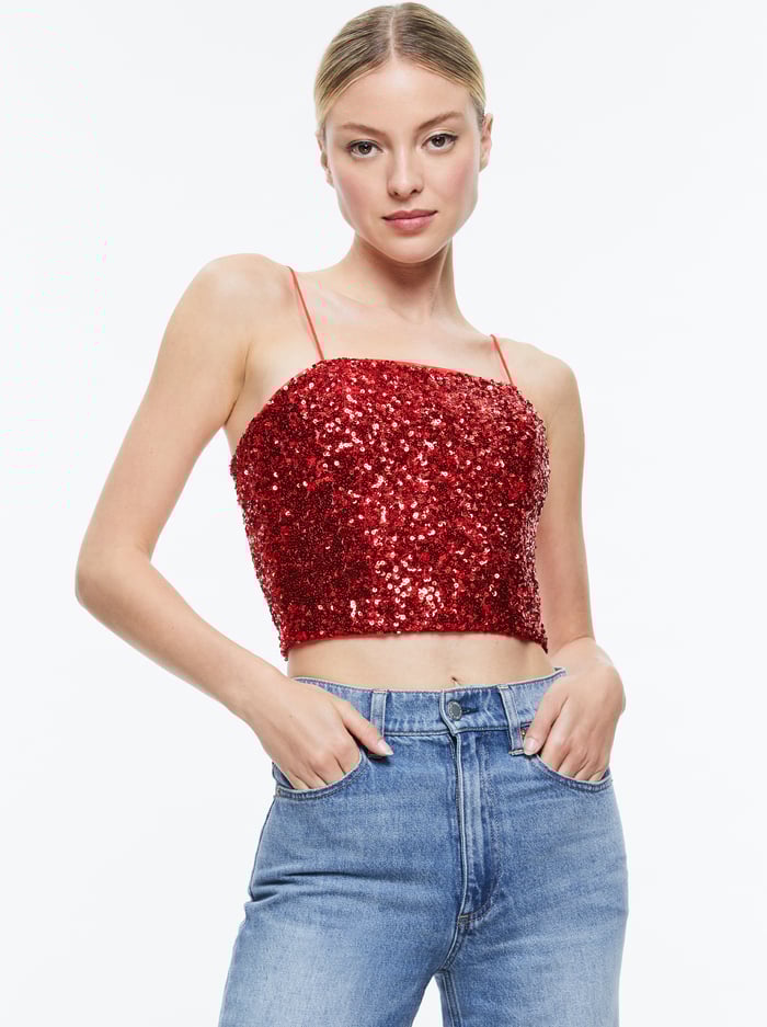 CERESI SEQUIN BANDEAU TOP - RED APPLE - Alice And Olivia