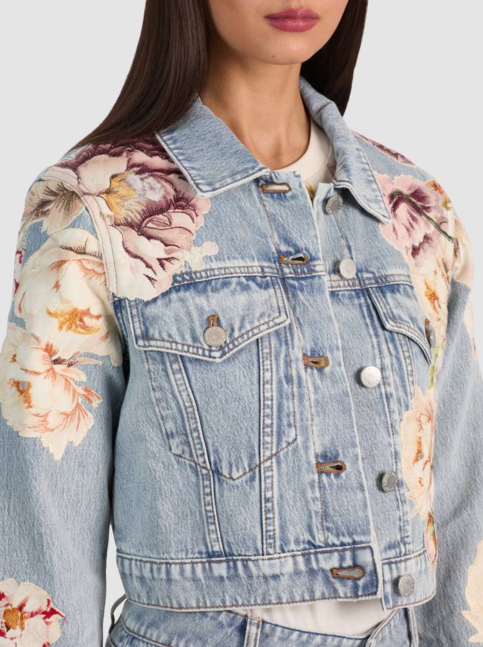 CHLOE EMBROIDERED DENIM JACKET - SIERRA VINTAGE/MULTI image 4 - ALICE + OLIVIA