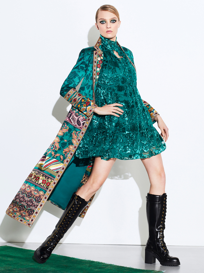 OCTAVIA TIE NECK MINI DRESS - DARK TEAL image 6 - ALICE + OLIVIA