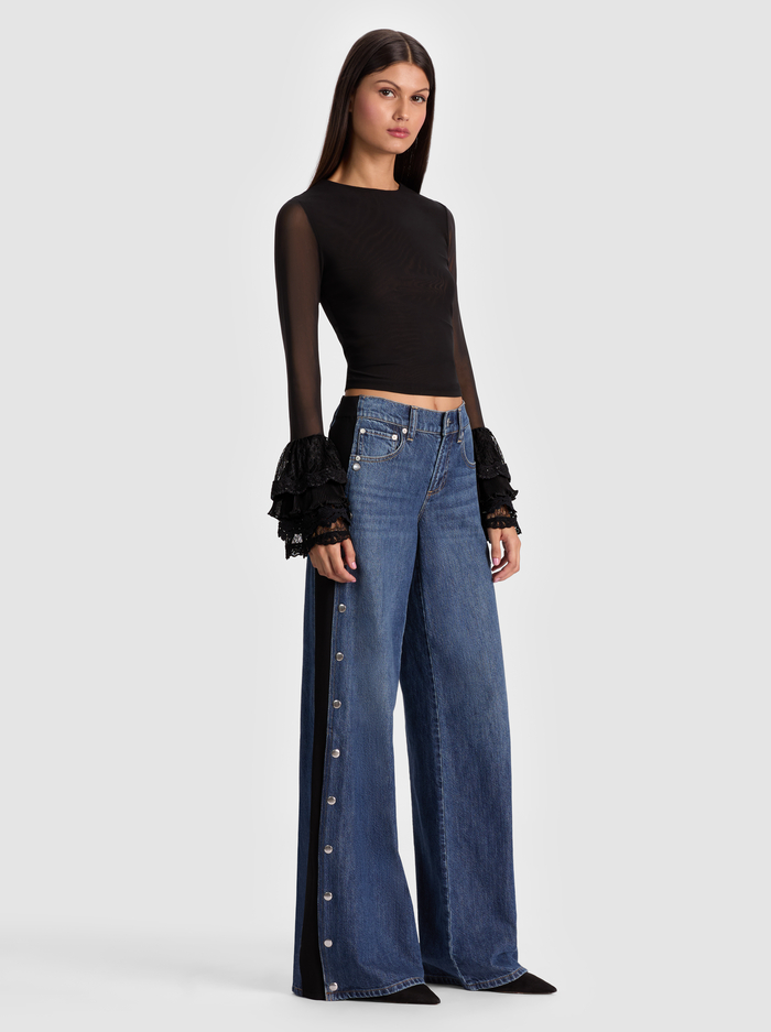 DELAINA TOP WITH RUFFLE CUFF - BLACK image 4 - Alice And Olivia