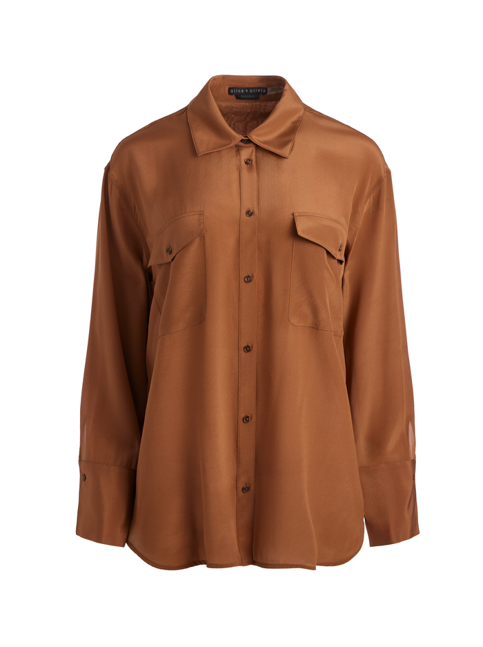 FINELY OVERSIZED UTILITY SHIRT - CAMEL image 5 - Alice And Olivia