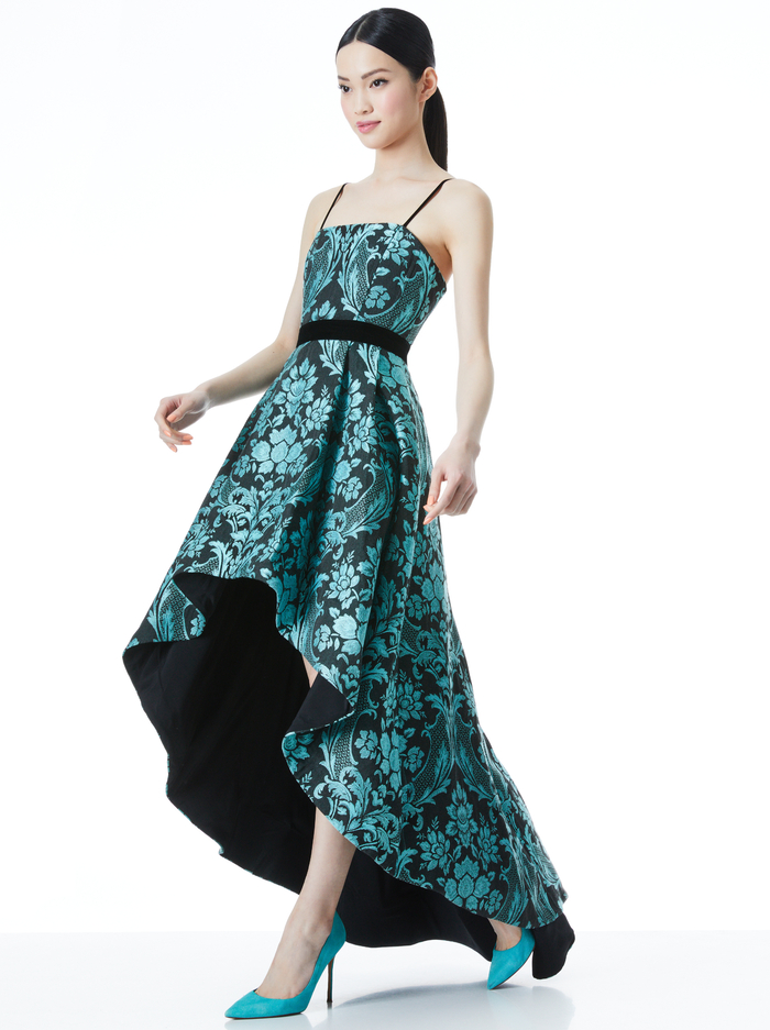FLORENCE HIGH LOW GOWN - BLACK/AQUA image 2 - ALICE + OLIVIA