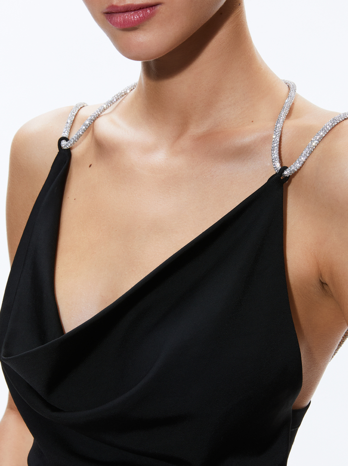 CORAL CRYSTAL STRAP COWL NECK TOP - BLACK image 3 - Alice And Olivia