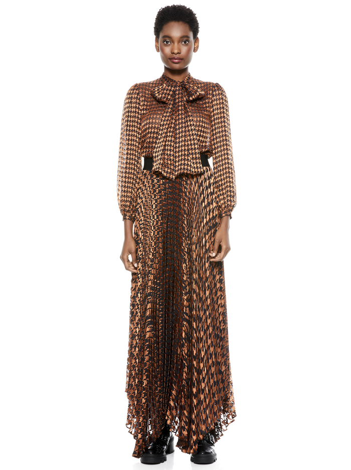 LOLITA HOUNDSTOOTH TIE NECK BLOUSE - HARVEST HOUNDSTOOTH MD image 4 - Alice And Olivia