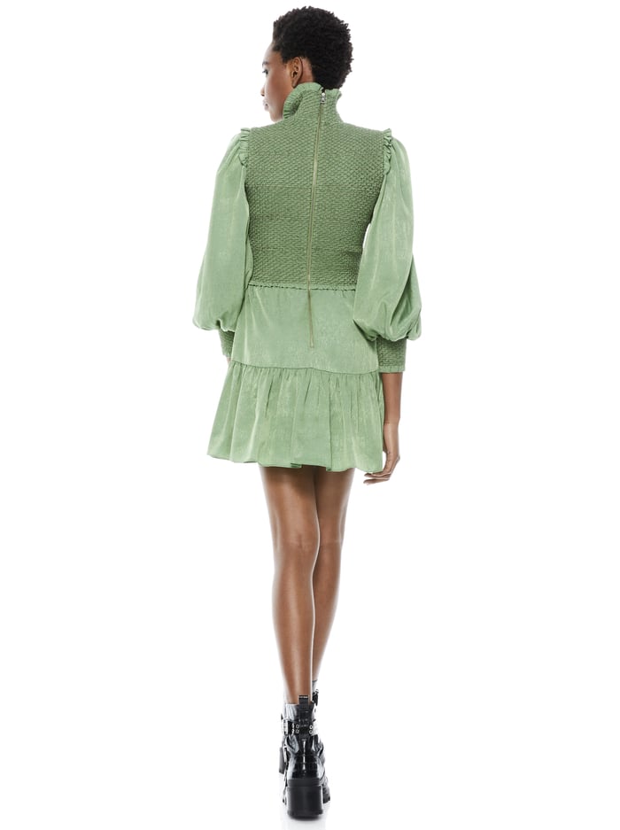 ELVIRA SMOCKED MOCK NECK MINI DRESS - SAGE image 2 - Alice And Olivia