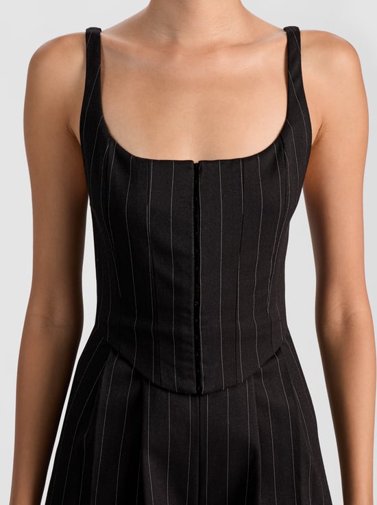 BLACK/OFF WHITE-REBECCA TAILORED VEST JUMPSUIT