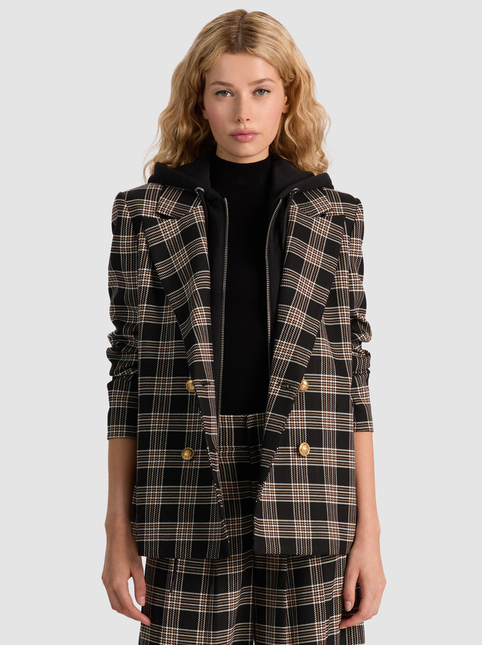 JORDAN BLAZER WITH REMOVABLE HOODIE - BLACK/MULTI - Alice And Olivia