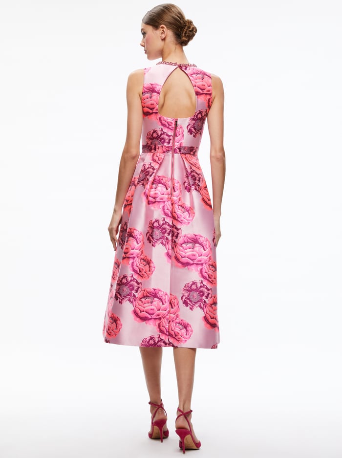 CHERRA EMBELLISHED NECK MIDI DRESS - CANDY MULTI image 1 - Alice And Olivia