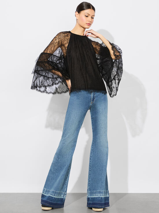 BLACK-DELIA RUFFLED TUNIC TOP