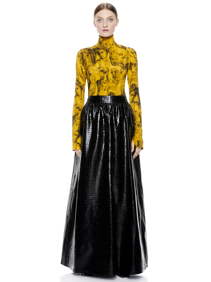 TINA VEGAN LEATHER GOWN SKIRT - BLACK image 4 - Alice And Olivia