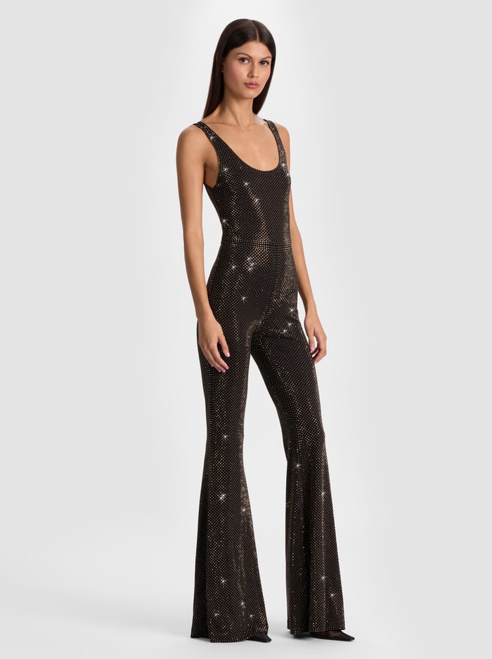 TERESA EMBELLISHED JUMPSUIT - BLACK/DORADO image 3 - Alice And Olivia